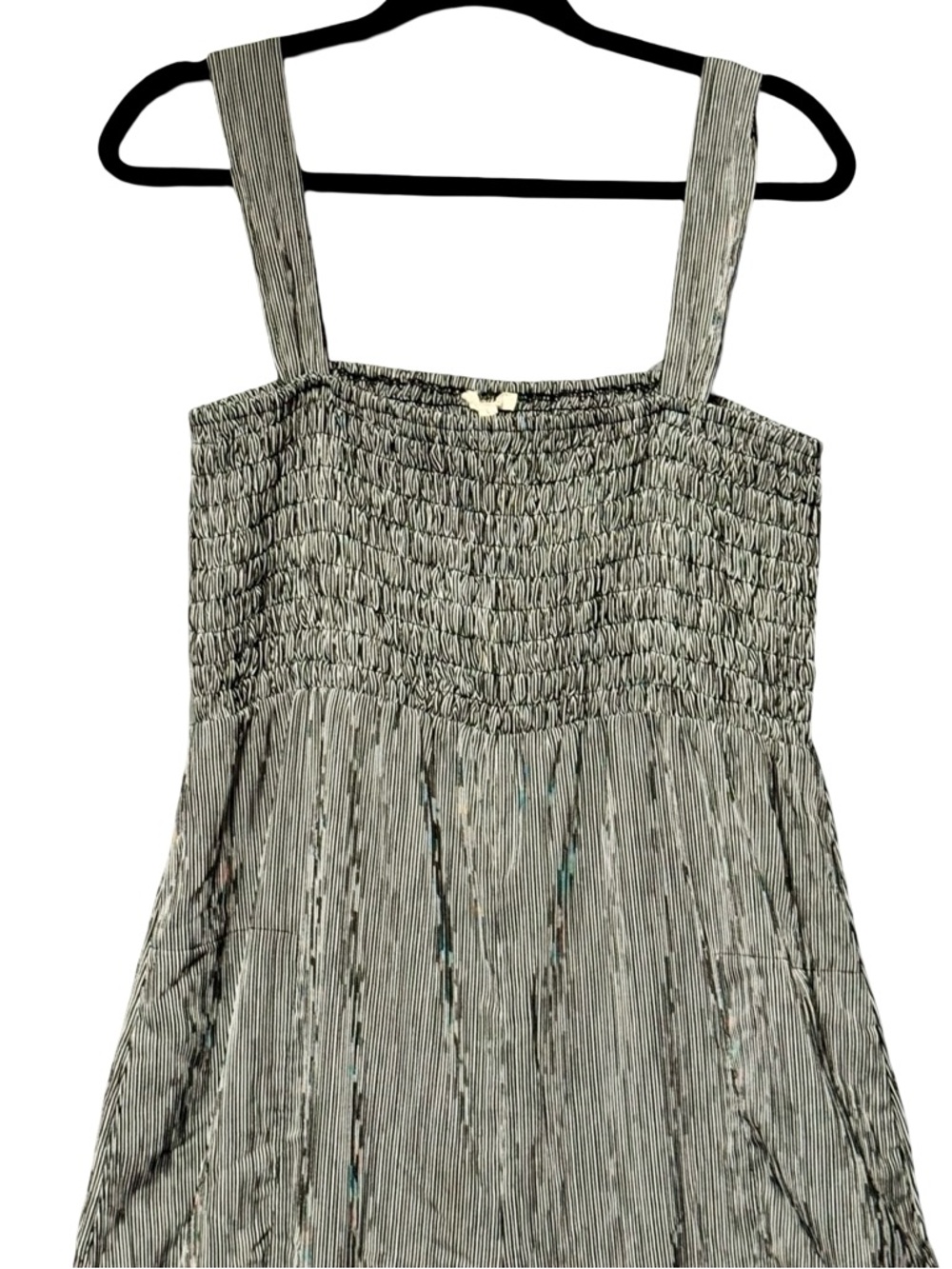 Easel Black and White Pinstripe Smocked Wide Leg Boho Jumpsuit Large - Picture 3 of 9